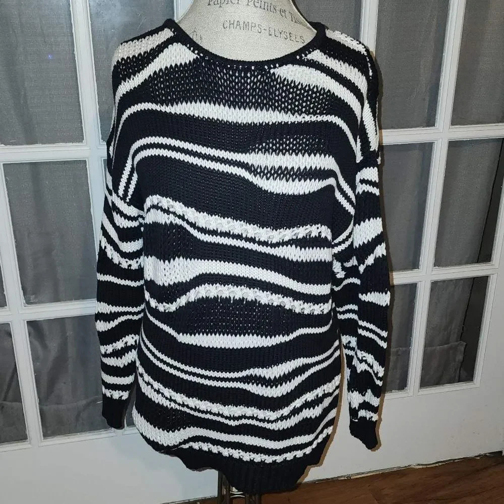 Derek Lam 10 Crosby Womens Black White Cashmere Blend Pullover Sweater Medium